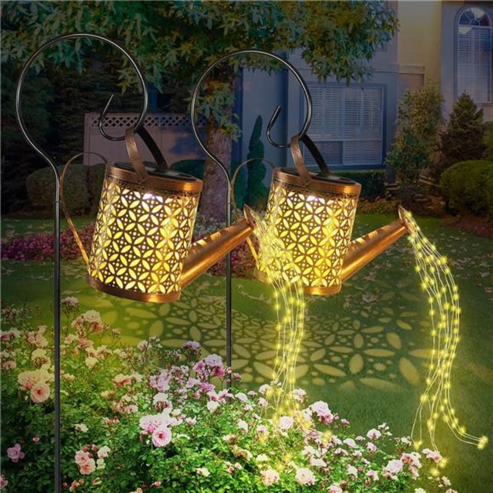 2 Pack Solar Watering Can with Lights, Solar Lanterns Outdoor Hanging Waterproof